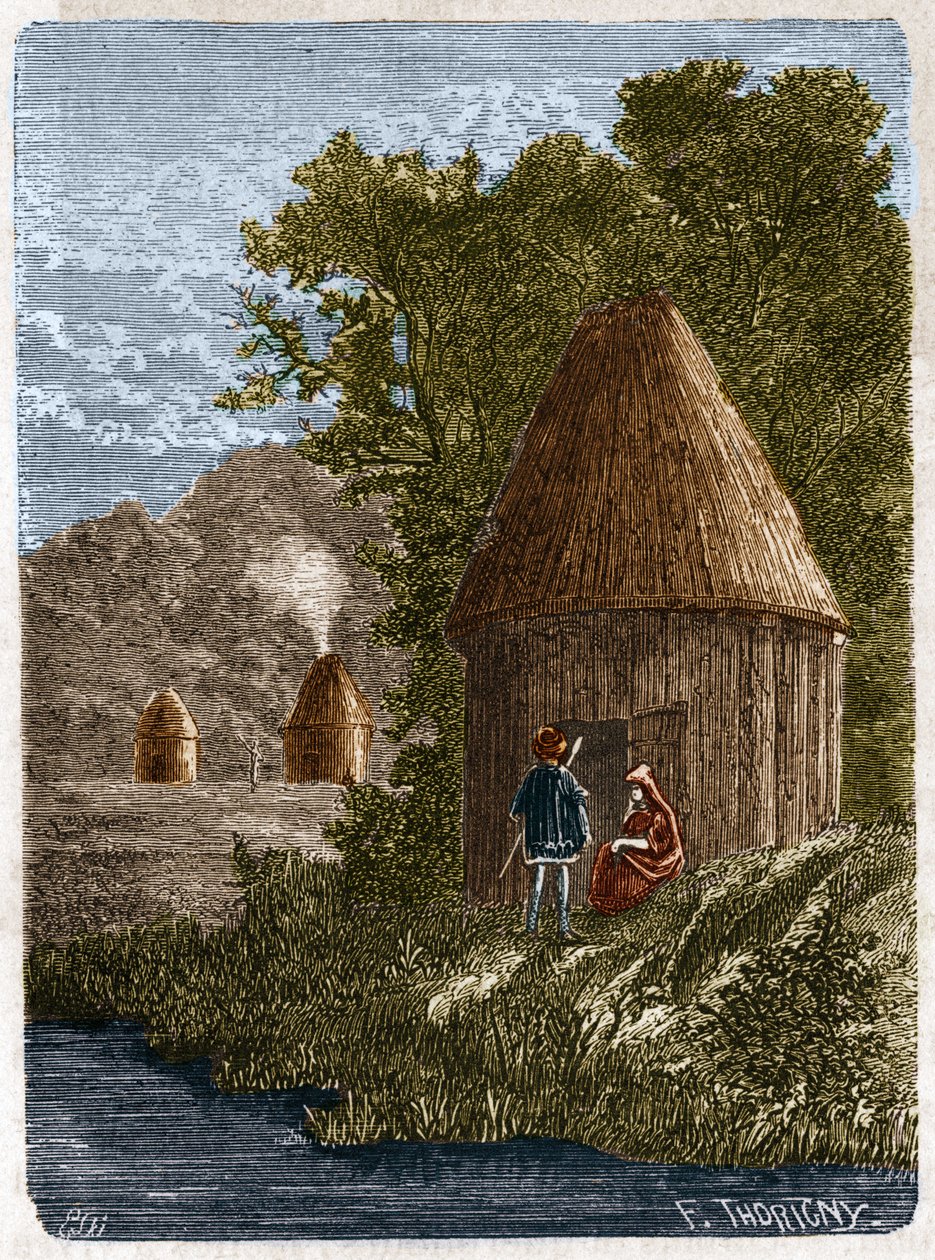 Gauloise házak. 19. századi metszet. alkotó: Unknown artist