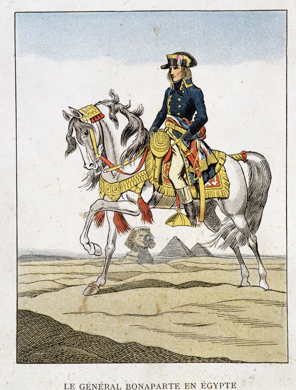 Bonaparte tábornok Egyiptomban, a piramisok és a szfinx előtt lovagló portré. alkotó: Unknown artist