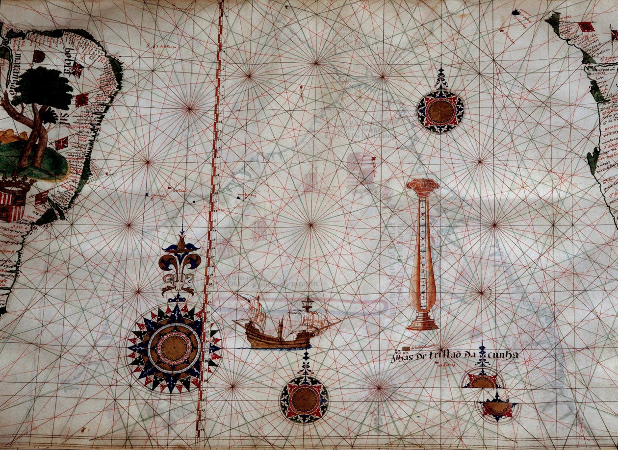Földrajz: Luis Lazare (XVI. század) navigációs térképének részlete, amely a Tristan da Cunha szigetcsoport (vagy Tristan d