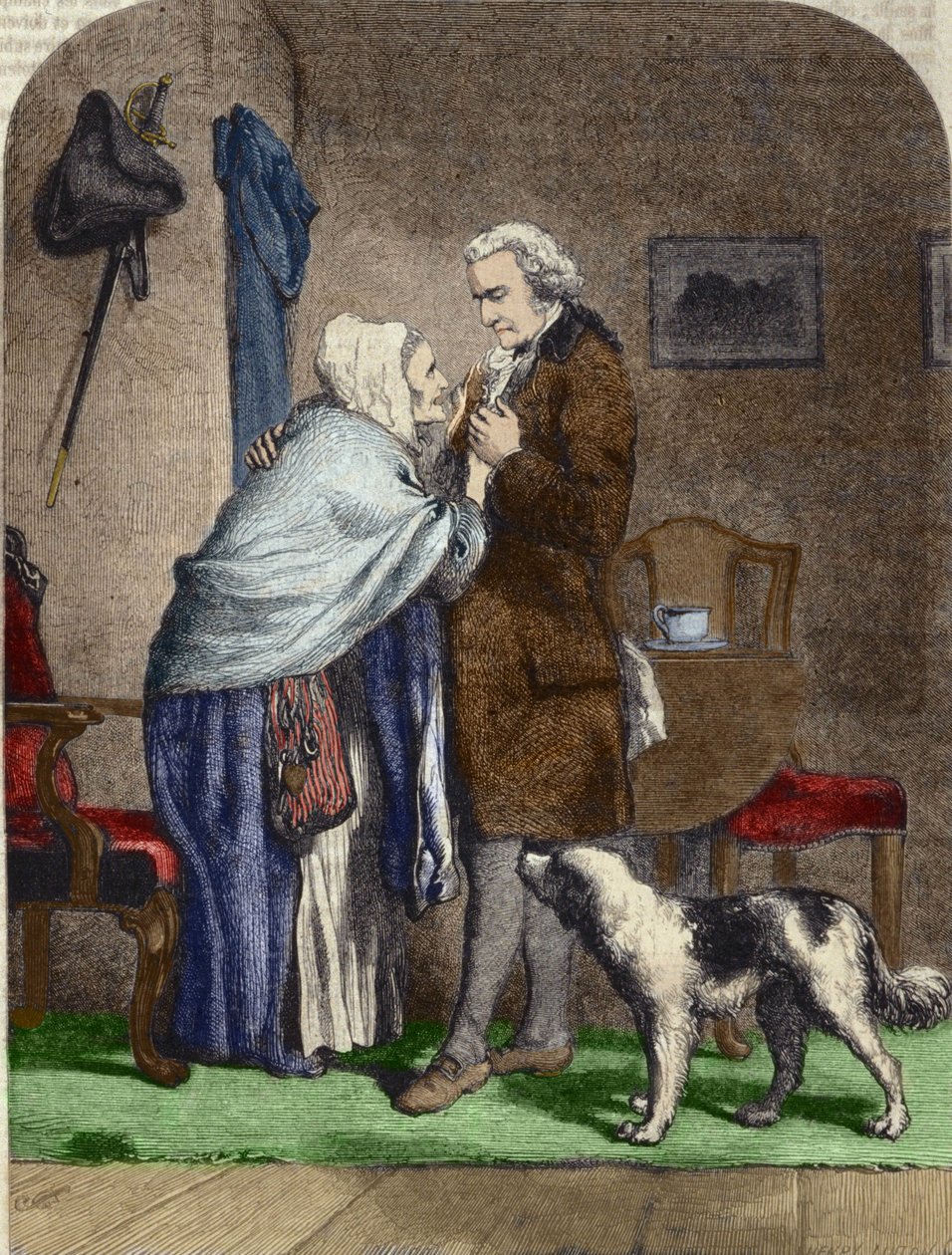 George Washington (1732-1799), az Egyesült Államok elnökévé választott, távozása előtt köszönti édesanyját. alkotó: Unknown artist