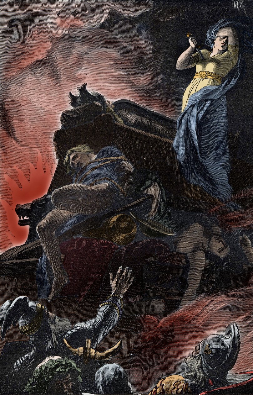 Német temetési áldozat – temetési szertartás, vaskor, Németország: Női áldozat a férje temetkezési mészárosán alkotó: Unknown artist