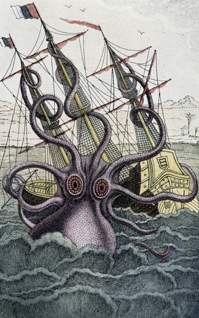 Óriás polip (Kraken) megtámad egy hajót – Denys-Montfortból a „Histoire naturelle des mollusques”-ban, Párizs alkotó: Unknown artist