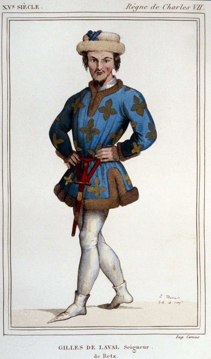 Gilles de Rais (Retz vagy Rays) (1404-1440), Joan of Arc fegyvertársa. 19. századi metszet: „Történelmi Franciaország” alkotó: Unknown artist