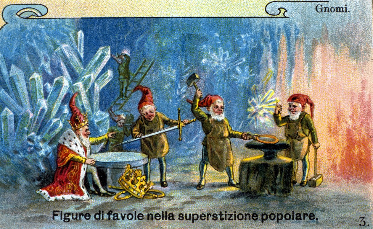 Gnómok, mesék szereplői a néphagyományban. Kromolitográfia alkotó: Unknown artist