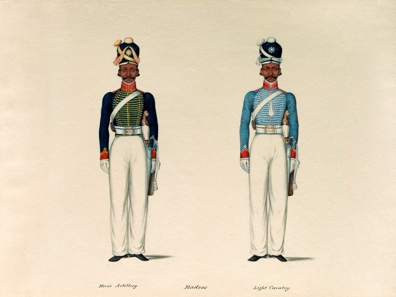 Golundauz, Madras Horse Tüzérség; és Sowar, Madras Light Cavalry, 1835 körül. alkotó: Unknown