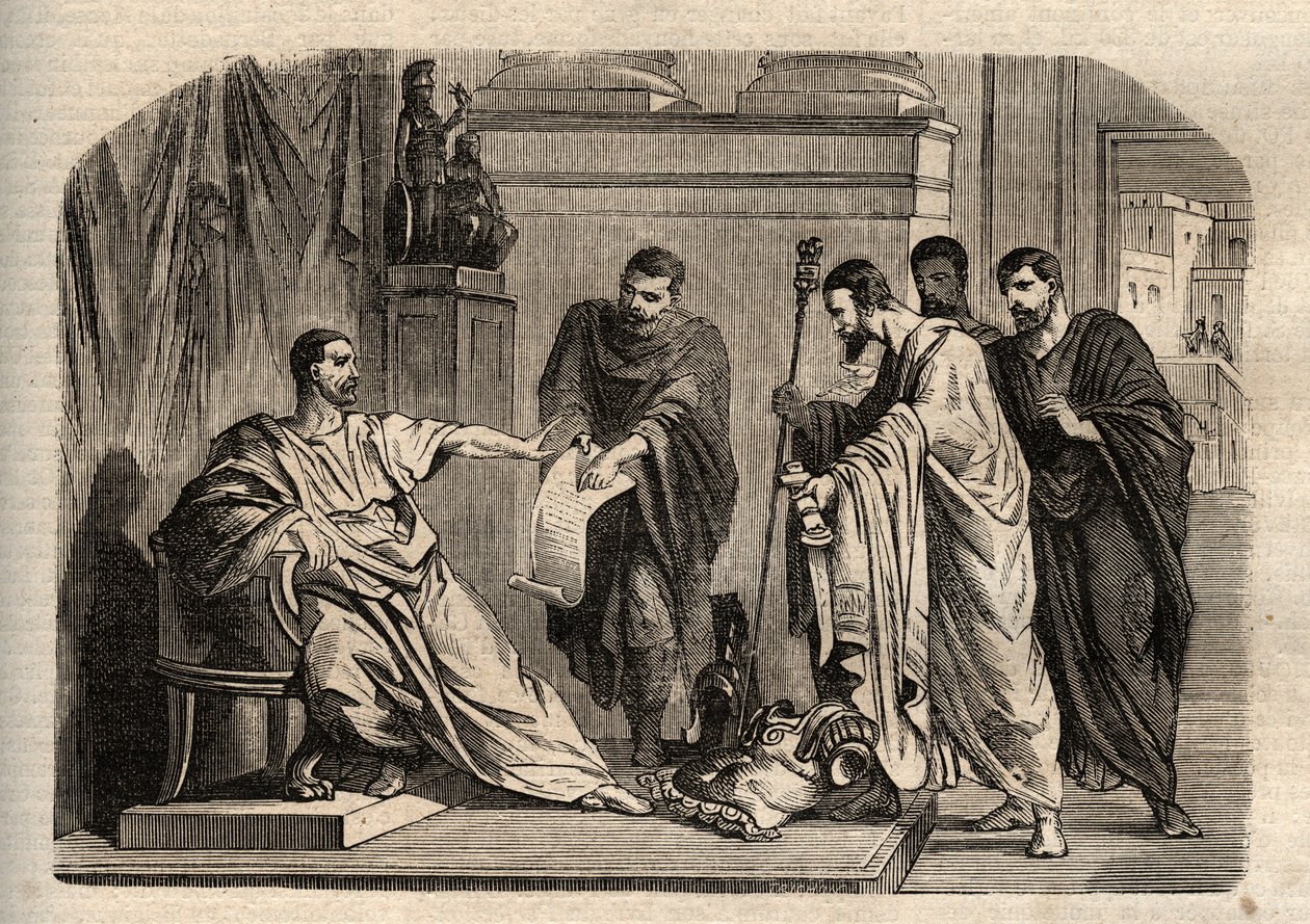 I. Gordianus (158-238) megtagadta a császári méltóságot - I. Gordianus (Marcus Antonius Gordianus Sempronianus Romanus Africanus) megtagadta a császári méltóságot - Joseph Decembre és Edmond Allonier „Dictionnaire populaire illustrious” - 1864 -be vésve - alkotó: Unknown artist