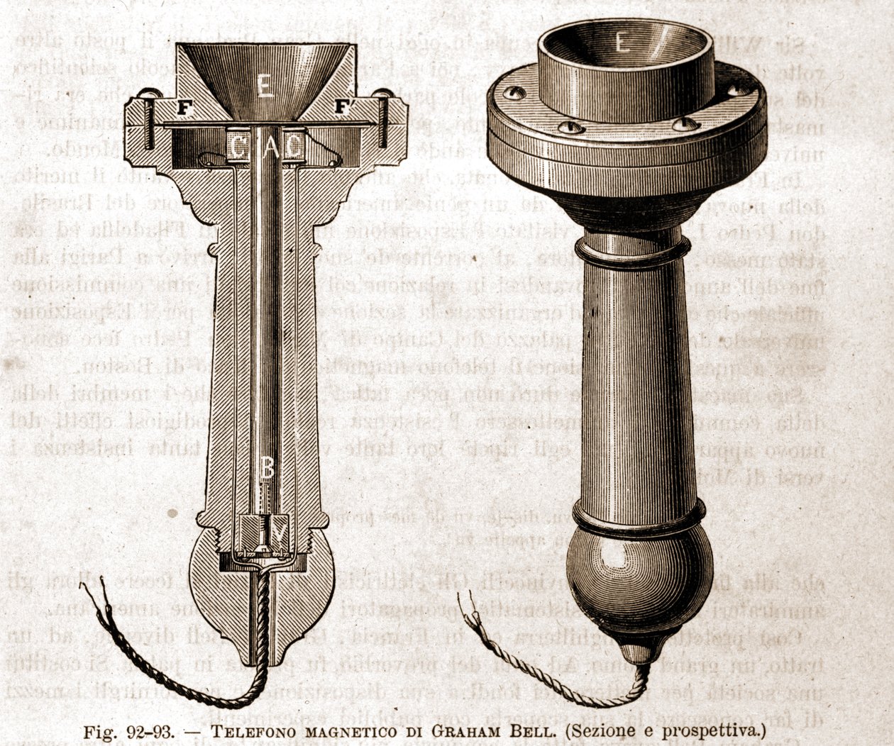 Graham Bell mágneses telefonja. 19. századi metszet. alkotó: Unknown artist