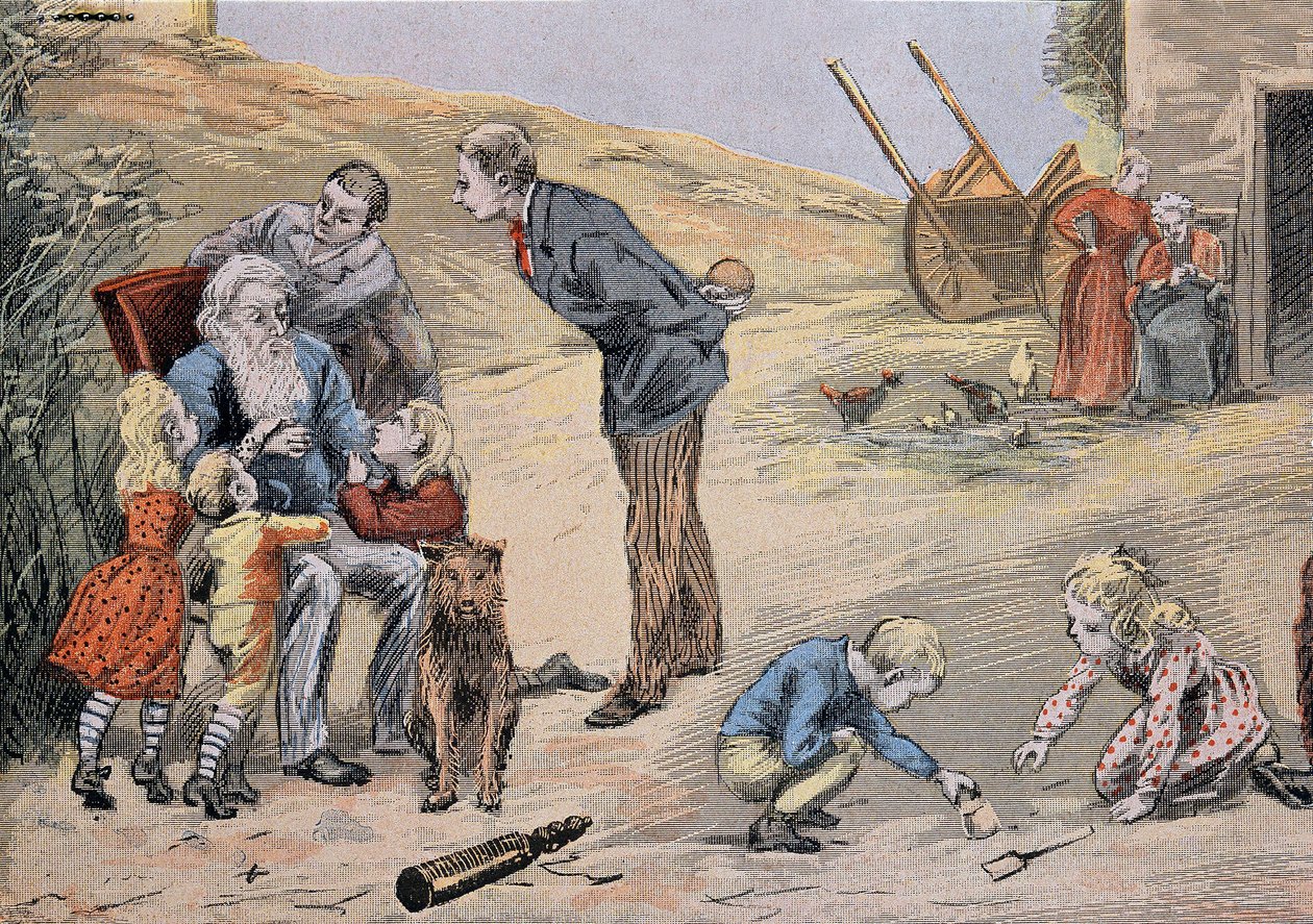 Nagyapa magyarázza a katekizmust a gyerekeknek. Maucherde abbé „” Nagyszerű album színesben a katekizmus magyarázatához”. alkotó: Unknown artist