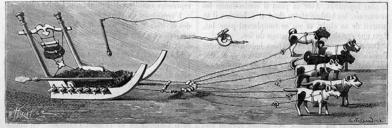 Grönland kiállítás a Földrajzi Társaságban, Párizs: Eszkimók által gyártott szánmodell. Metszet a „természetbe”: 1889. február 16-i áttekintés a tudományokról és alkalmazásukról a művészetben és az iparban. alkotó: Unknown artist