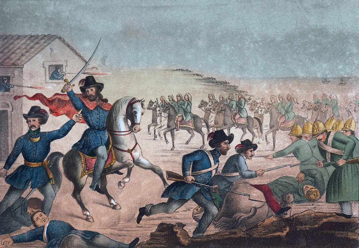 Guerra Grande: Garibaldi a San Antonio-i csatában, 1846. február 8. - Uruguay - Uruguayi polgárháború: Giuseppe Garibaldi az uruguayi San Antonio-i csatában február 8-án alkotó: Unknown artist
