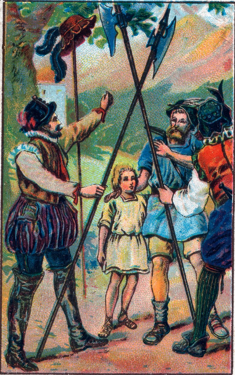 Guillaume Tell (William Tell) (a svájci függetlenség legendás hősei) nem volt hajlandó meghajolni a kalap előtt. A 19. század végének kromolitográfiája. alkotó: Unknown artist