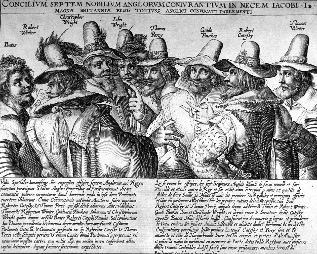 Puskapor: Bates, Robert Winter, Christopher Wright, John Wright, Thomas Percy, Guido Fawkes, Thomas Winter alkotó: Unknown artist