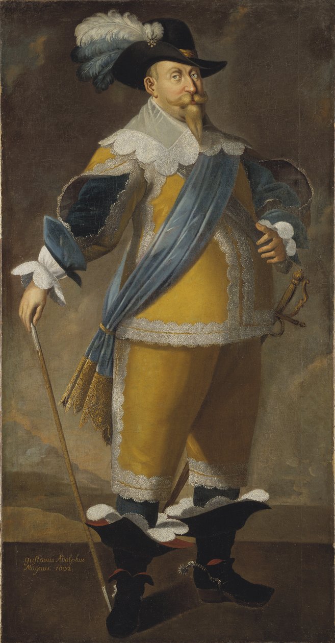 Gustave II Adolphe, dit le Grand ou le lion du Nord – II. Gusztáv Adolf svéd király (1594-1632), Anonymous portréja. Olajfestmény. Mérete: 204x103 cm. Nemzeti Múzeum Stockholm alkotó: Unknown artist