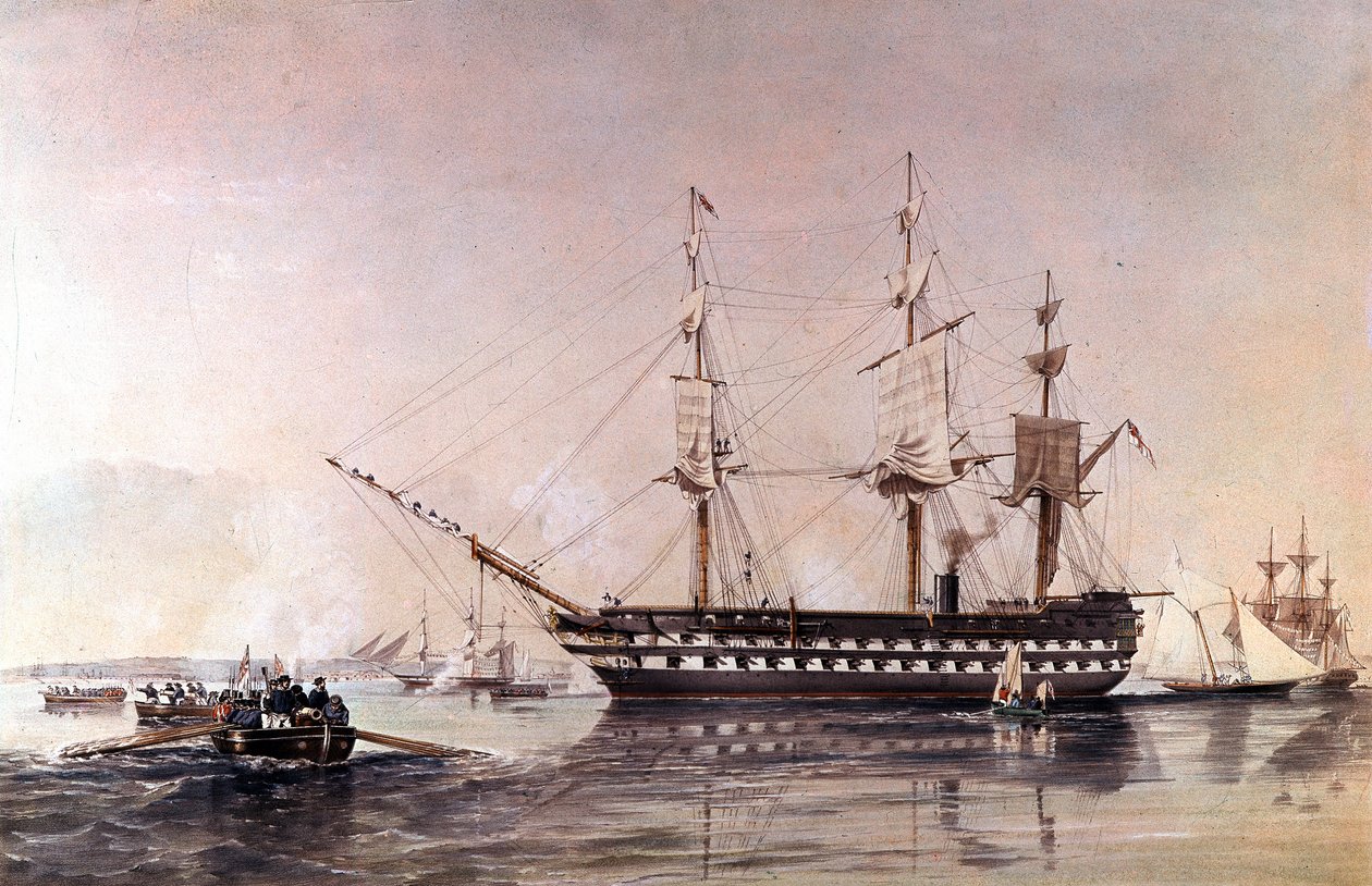 A HMS Agamemnon 91 egy Királyi Haditengerészetet lövell – A HMS Agamemnon második vonalbeli hajó, amelyet a Királyi Haditengerészet számára építettek 1852-ben – alkotó: Unknown artist