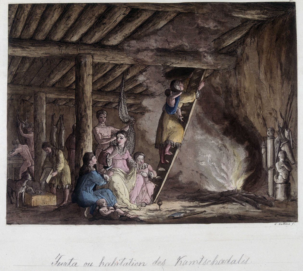 A Kamtschadales lakóhelye, Szibéria. „A régi és modern jelmezben” alkotó: Unknown artist