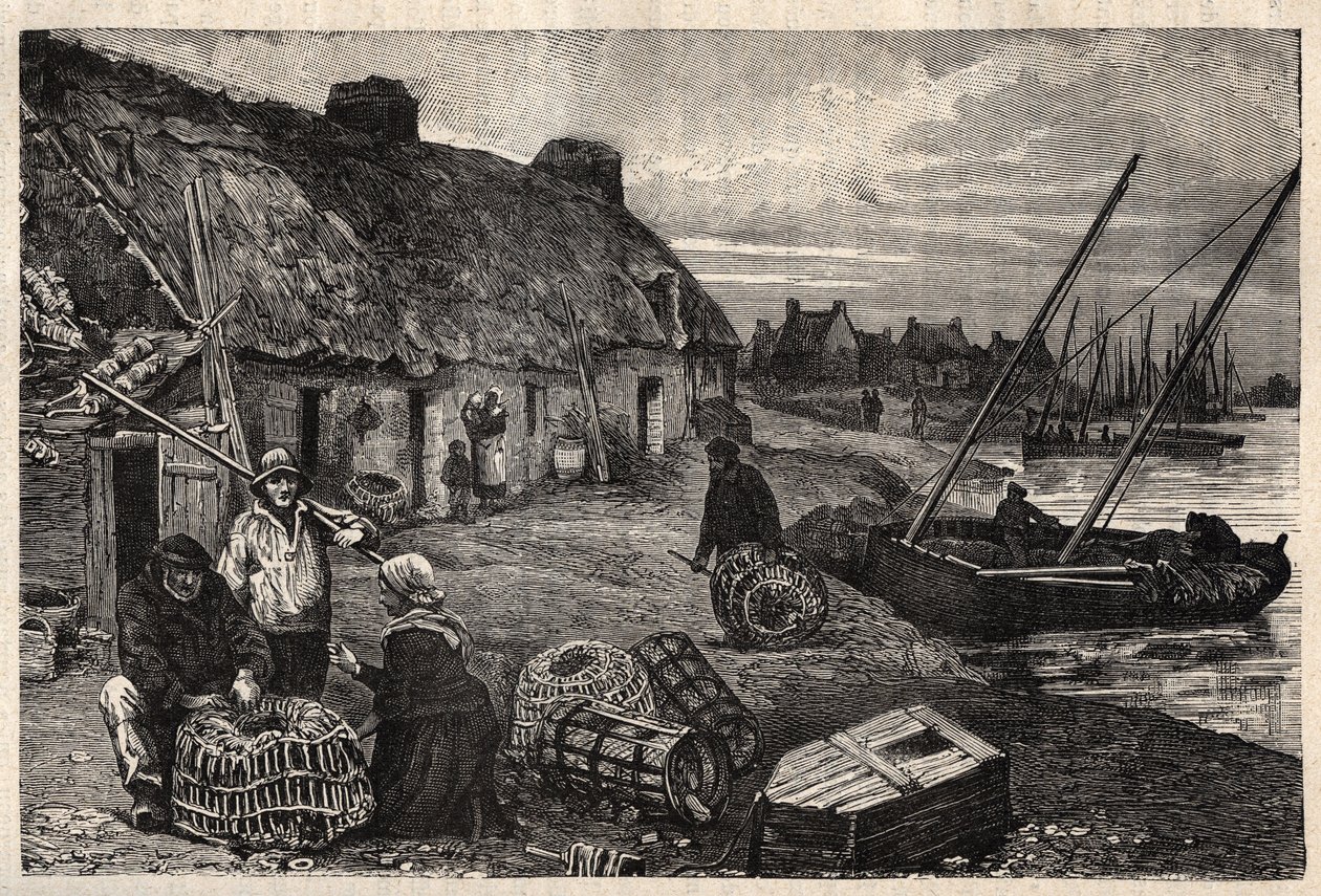Poucheurok lakóházai Concarneau-ban - Finistere - Breatgane - metszet "" PATRIE" - PECTURESSE FRANCIAORSZÁG LEÍRÁSA 6 KÖTETÉSBEN LUCIEN HUARD - 19. század vége alkotó: Unknown artist
