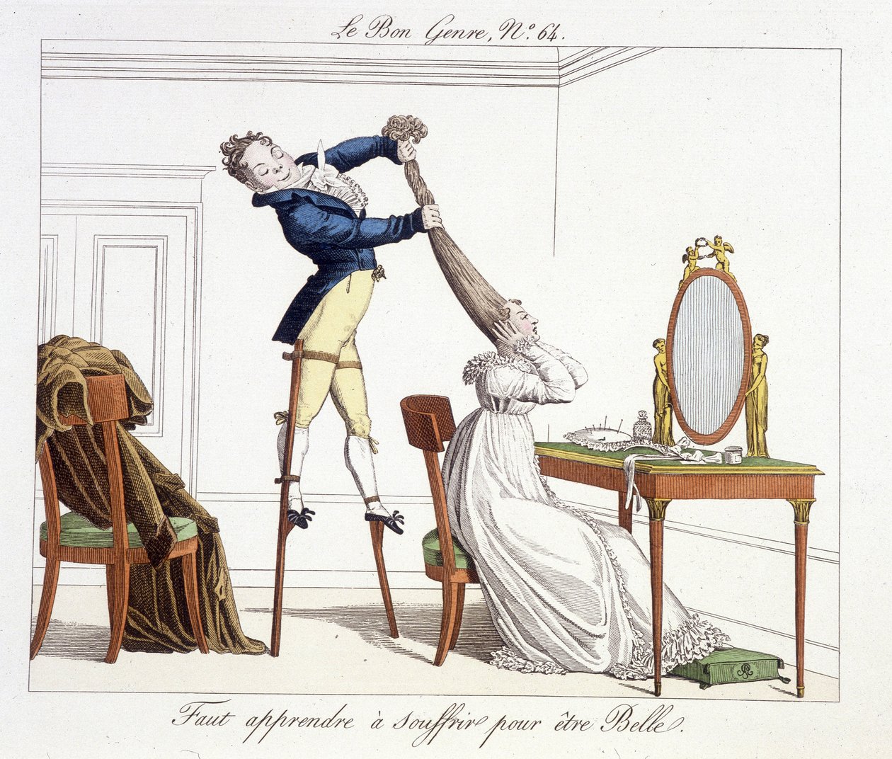 Fodrász foglalkozás: megtanulják, hogyan kell szenvedni azért, hogy szépek legyünk – „” Le Bon Genre”-ben”, deb. 19. század alkotó: Unknown artist