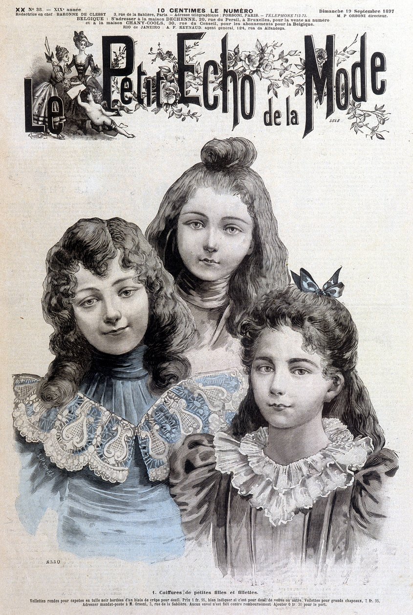 Frizurák lányoknak és lányoknak – az 1897.09.19-i „” Le petit echo de la mode”-ban alkotó: Unknown artist