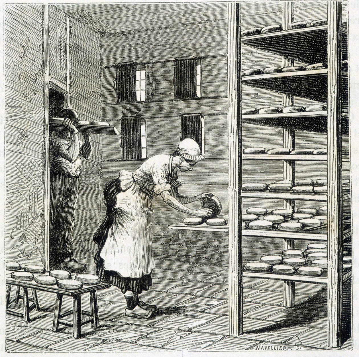 Haloir (vagy szárító) camembert sajt gyártásához – Louis Figuier „Az ipar csodái” című könyvében alkotó: Unknown artist
