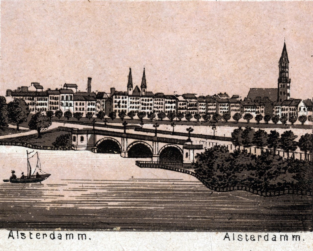 Hamburg (Hamburg), Németország: kilátás az Alsterdammra. in "" A világ 168 nézetet szemléltet"" Keltezés nélküli (XIX. század vége) alkotó: Unknown artist