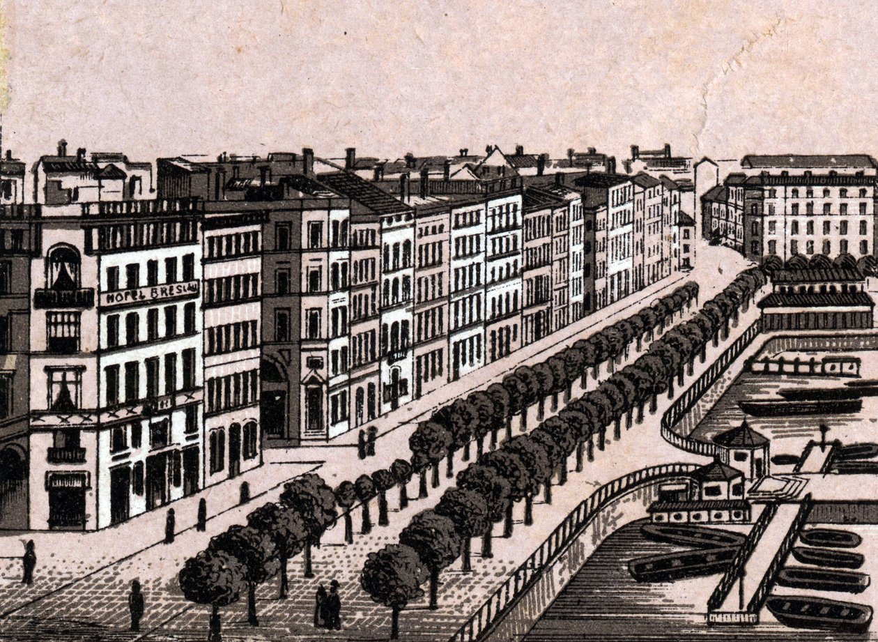 Hamburg, Németország: kilátás a régi Jungfernstiegre (a régi Jungfernstieg Hamburgban). in "" A világ 168 nézetet szemléltet"" Keltezés nélküli (19. század vége) alkotó: Unknown artist