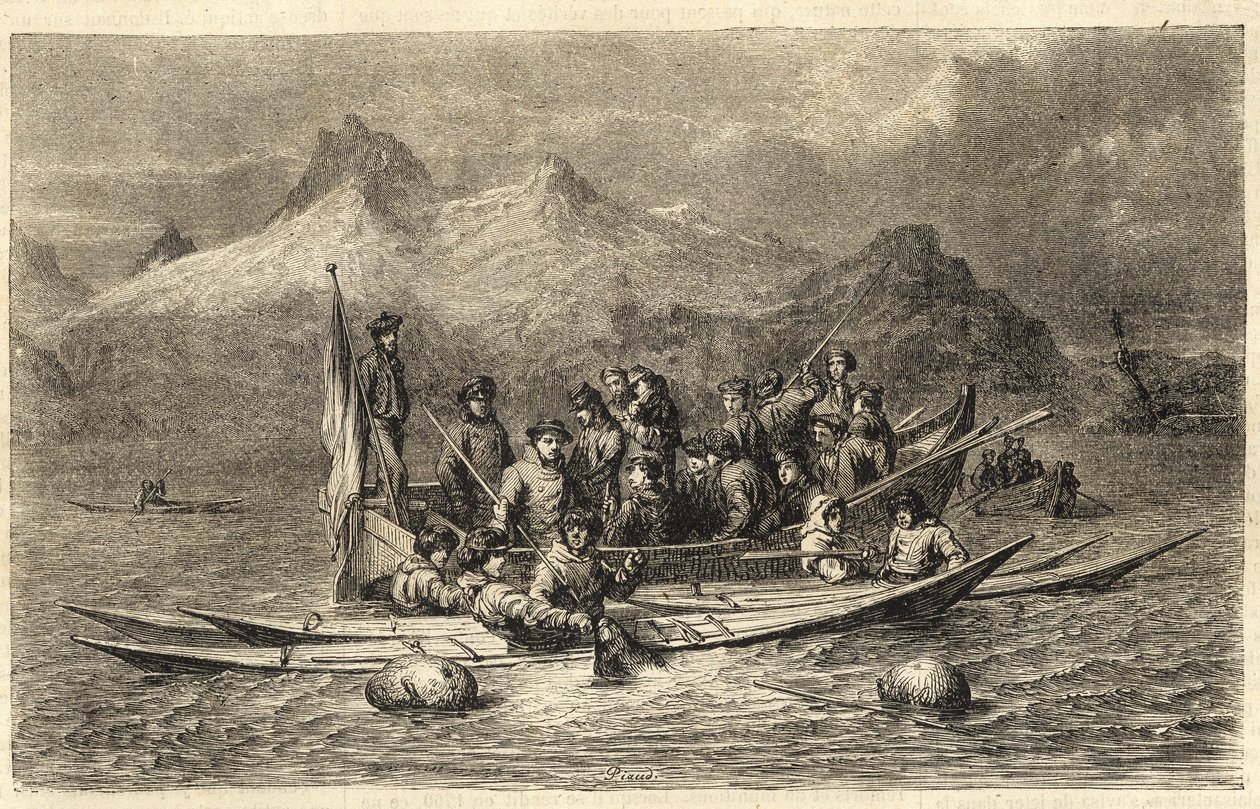 Feketefókavadászat – Fókavadászat Grönlandon – Metszet a „” The Illustrous Universe”-ből” 1866 alkotó: Unknown artist