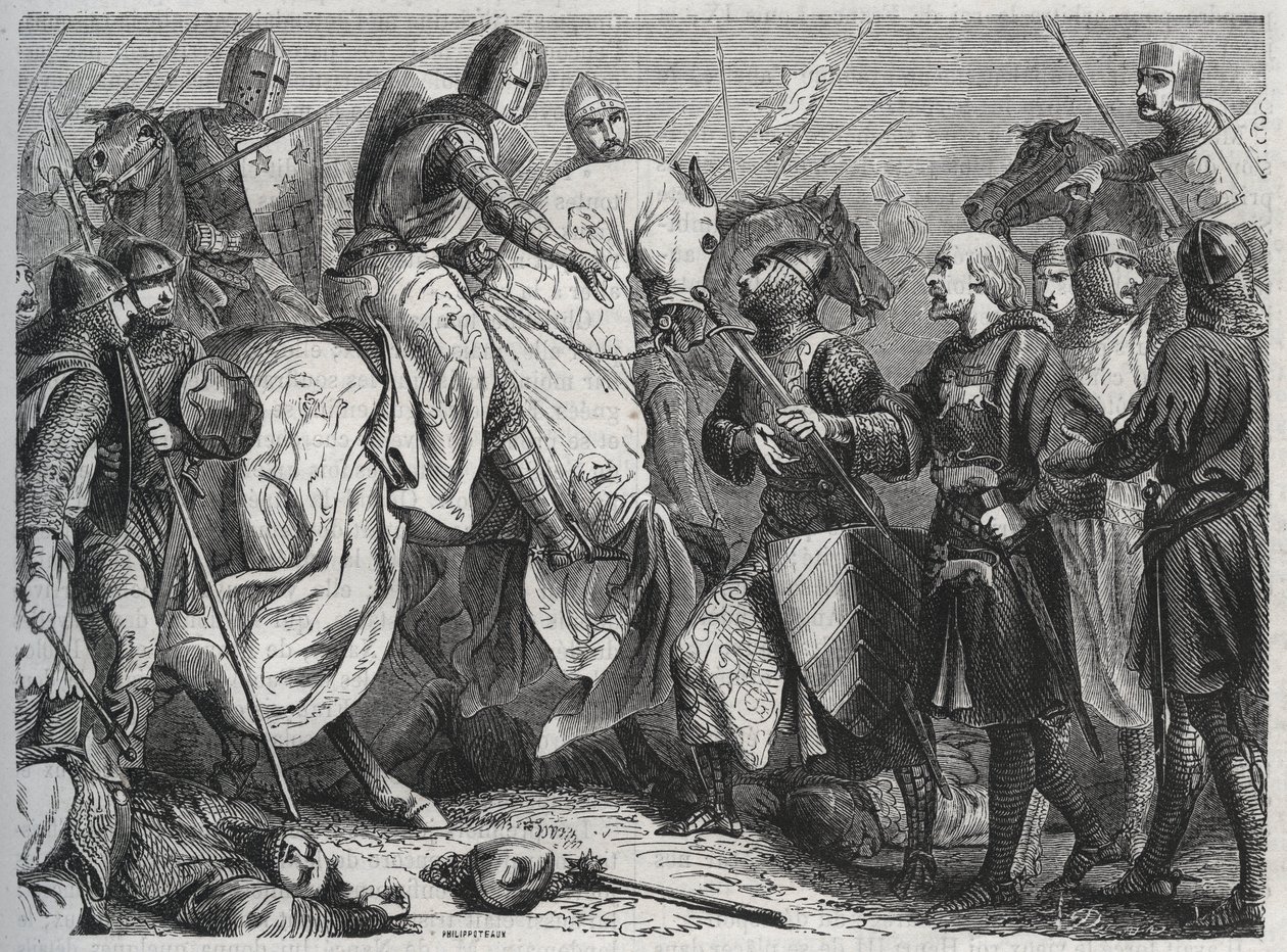 III. Henriket (Henry III Plantagenet Anglia) (1207-1272) V. Simon Montfortból (kb. 1208-1265) elfogja a sussexi Lewesben 1264 - metszet 1864 alkotó: Unknown artist
