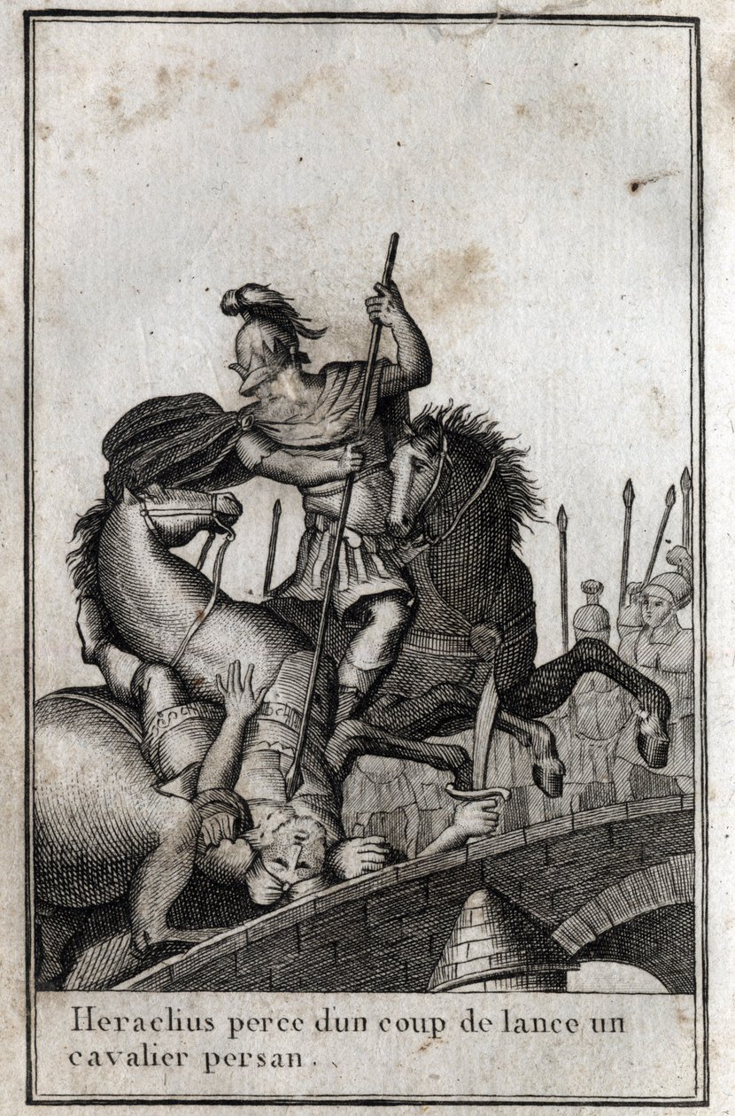 I. Hérakleiosz (Flavius Heraclius, Herakleios (körülbelül 575-610/641), bizánci császár, perzsa lovast lándzsázik (háború a perzsák ellen), 7. század. „Beaute de l