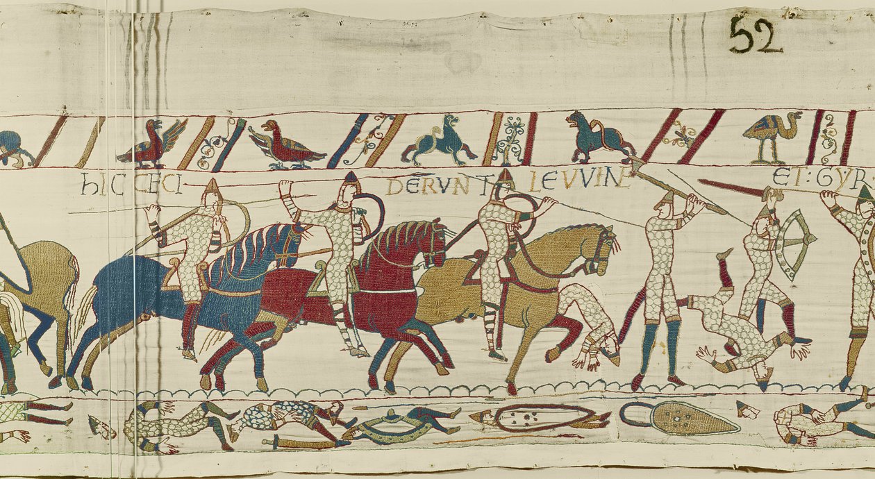 Itt estek Harold testvérei: Gyrth és Leofwine, Bayeux gobelin (gyapjú hímzés vászonra) alkotó: Unknown artist