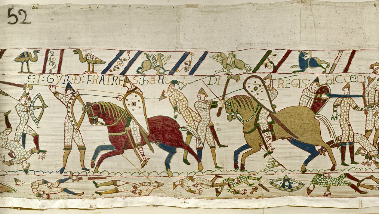 Itt estek el Harold testvérei: Gyrth és Leofwine, Bayeux Tapestry alkotó: Unknown artist
