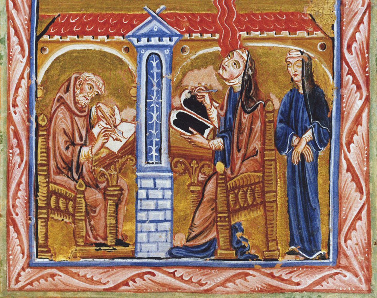 Bingeni Hildegard látomást kap titkára, Volmar és bizalmasa, Richardis jelenlétében. alkotó: Unknown artist