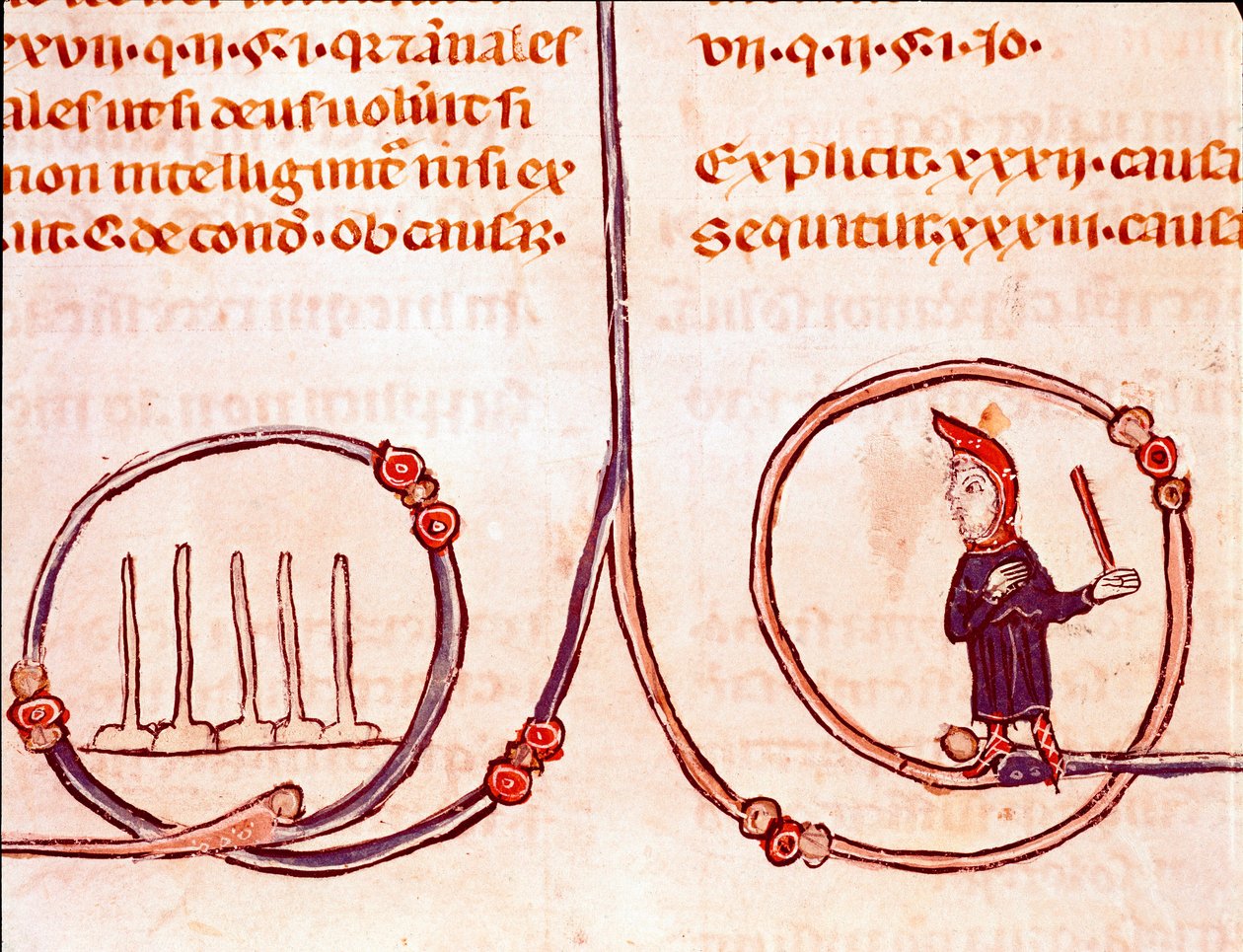 A kánonjog története: "" A teke játék""" A miniatűr a "" Decret de Gratien"-ből ("Concordia discordantium canonum" vagy "Decretum Gratiani") 1140-ből származik, és a római katolikus egyház törvényeit és kánonjait szabályozza. . 13. századi Laon, alkotó: Unknown artist