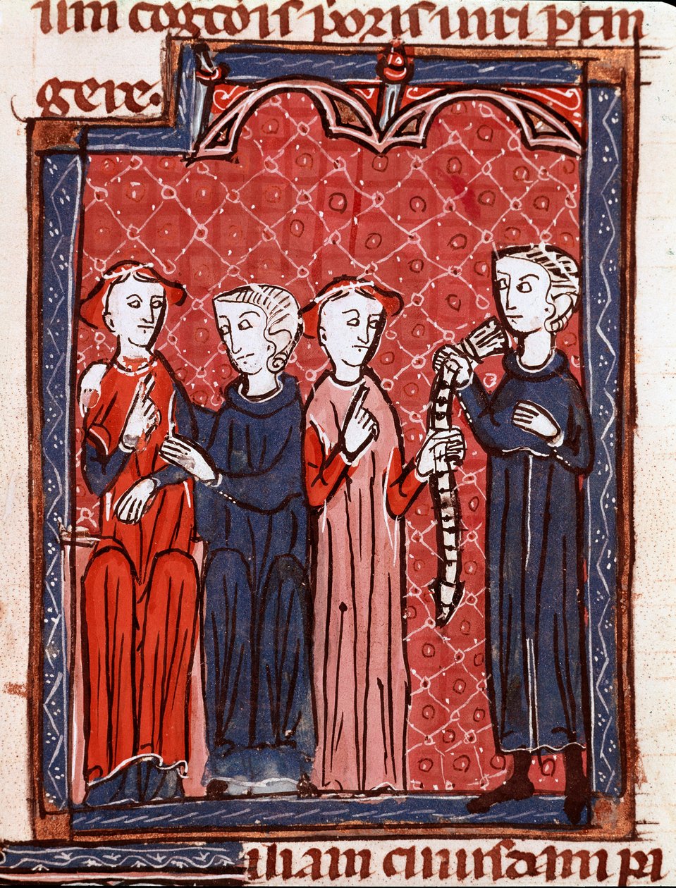 A kánonjog története: „Színes övre ítélt nő”” Miniatűr a „Decret de Gratien”-ből” („Concordia discordantium canonum” vagy „Decretum Gratiani”) 1140-ből származik, és a római katolikus egyház törvényeit és kánonjait szabályozza. . 13 alkotó: Unknown artist