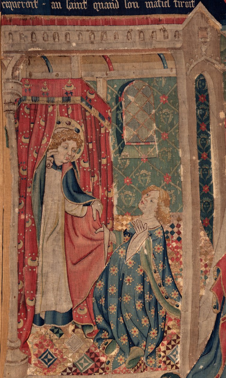 Saint Piat és Saint Eleuthère története, 11. jelenet: Saint Eleuthère kísértései (A tribün lánya meg fog halni, hogy ne tudja megszerezni azt az őrült szerelmet, amelyet a szent követel, amikor a köpenye húzódik). Kiskereskedelem. alkotó: Unknown artist