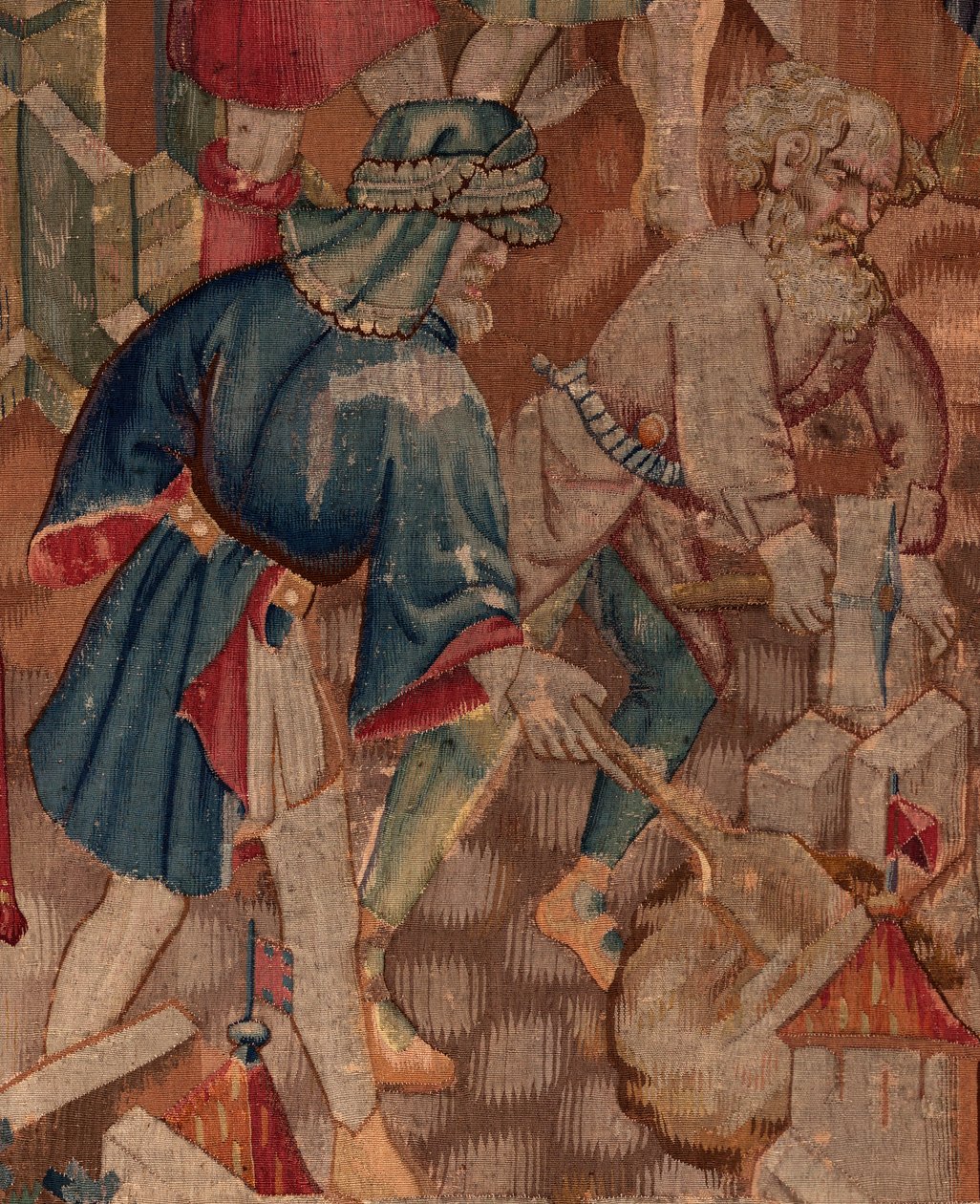Saint Piat és Saint Eleuthère története, 5. jelenet Részlet. Közép balra. Kőművesek. alkotó: Unknown artist