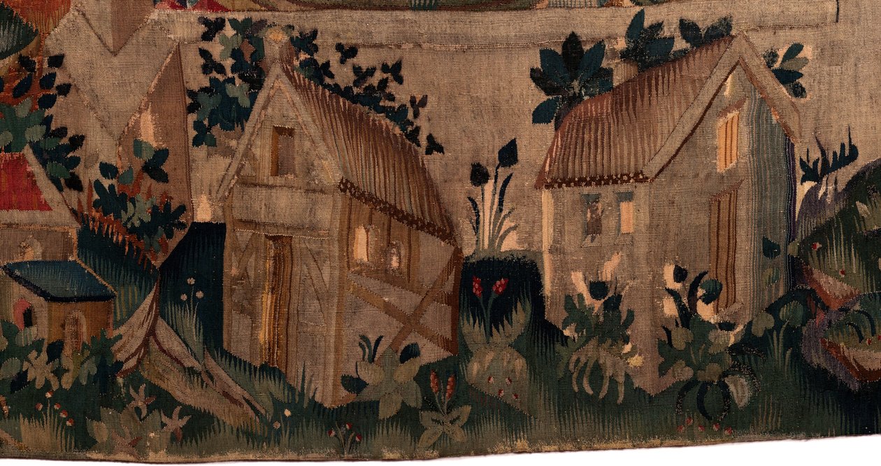 Saint Piat és Saint Eleuthère története, 7. jelenet a száműzött keresztények megkeresztelkedése, Részlet alján. Két ház. alkotó: Unknown artist