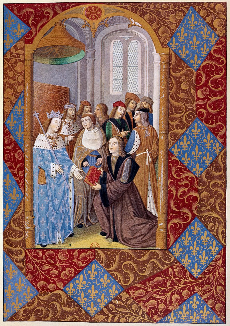 Nyomdatörténet: Antoine Verard kiadó (? -1513) bemutatja könyvét VIII. Károly királynak. 1494-ből származó kéziratból alkotó: Unknown artist