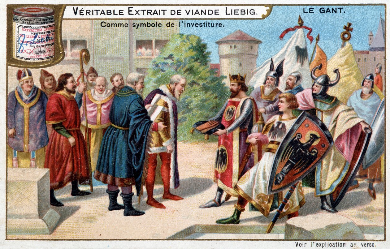 A kesztyű története: a kesztyű mint az invesztitúra szimbóluma - Liebig kromolitográfia alkotó: Unknown artist