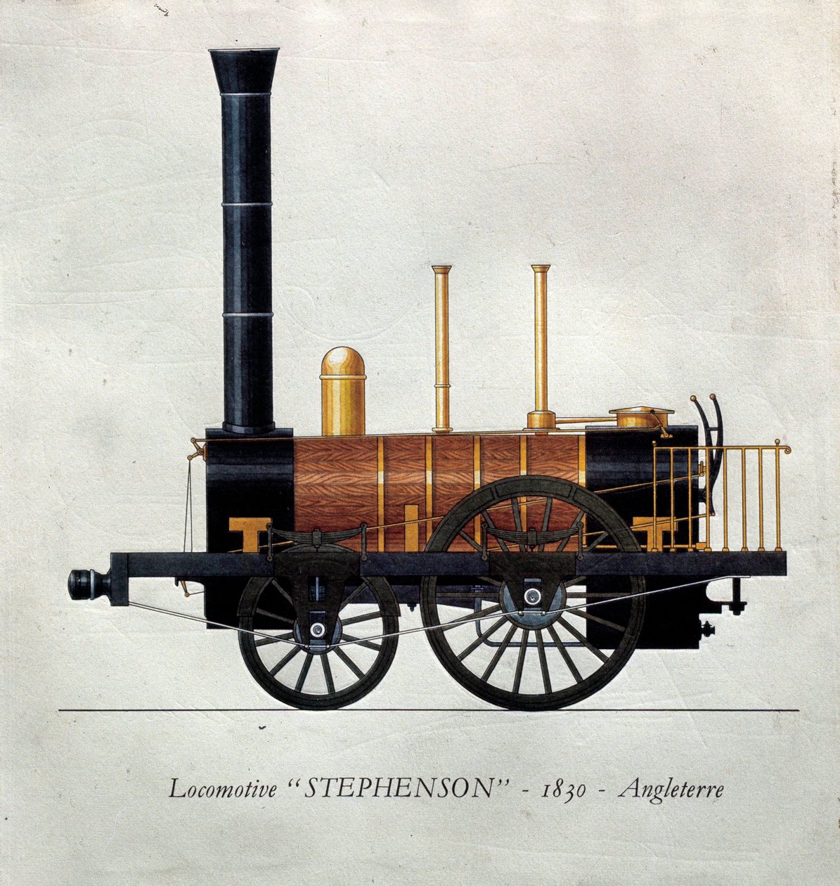 Közlekedéstörténet: Angliában készült „” Stephenson”” mozdonyt ábrázoló tábla alkotó: Unknown artist