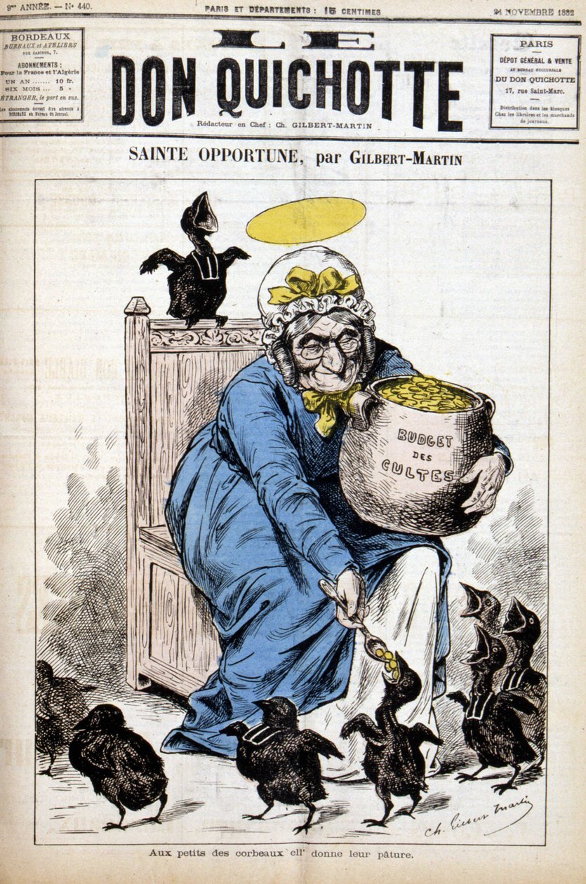 Szent alkalom és a kultuszok költségvetése: a kis varjaknak adja a paturáját - az 1882.11.24-i „Le Don Quijote”-ban alkotó: Unknown artist