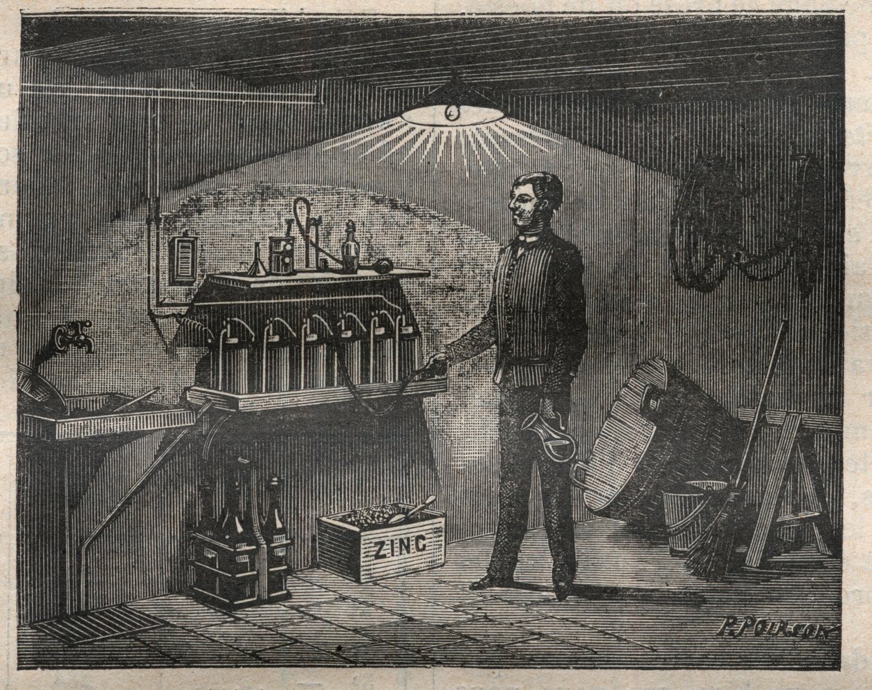 Otthoni villanyszerelés: A Radiguet által feltalált akkumulátor beszerelése egy pincébe - Gravírozás a „La Science francaise”-ben alkotó: Unknown artist
