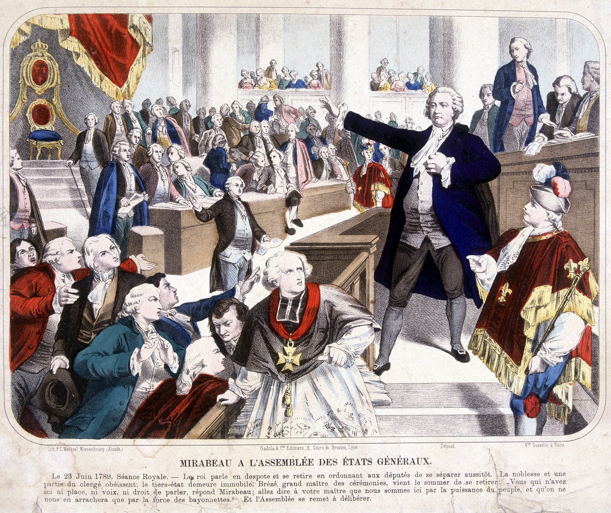 Honore Gabriel (Honore-Gabriel) Riqueti, Mirabeau grófja (1749-1791) az États Génales gyűlésén: „Menj, és mondd meg a gazdádnak, hogy a nép erejével vagyunk itt, és csak tőlünk veszik el őket. a szuronyok erejével”” 23-án alkotó: Unknown artist