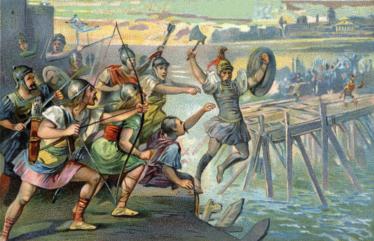 Horatius Cocles (Horatius Le Borgne), a legendás hősök, akik az egyetlen hidat védték, amely átkelt a Tiberisen, miközben a fiatal Római Köztársaságot az etruszk Lars Porsenna fenyegette, ie 507. alkotó: Unknown artist