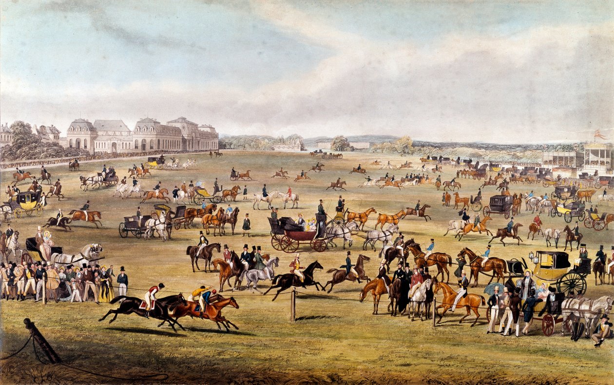 Lóverseny Chantilly-ben az Orleans-i herceg védnöke alatt, 1841-es metszet. Magángyűjtemény alkotó: Unknown artist