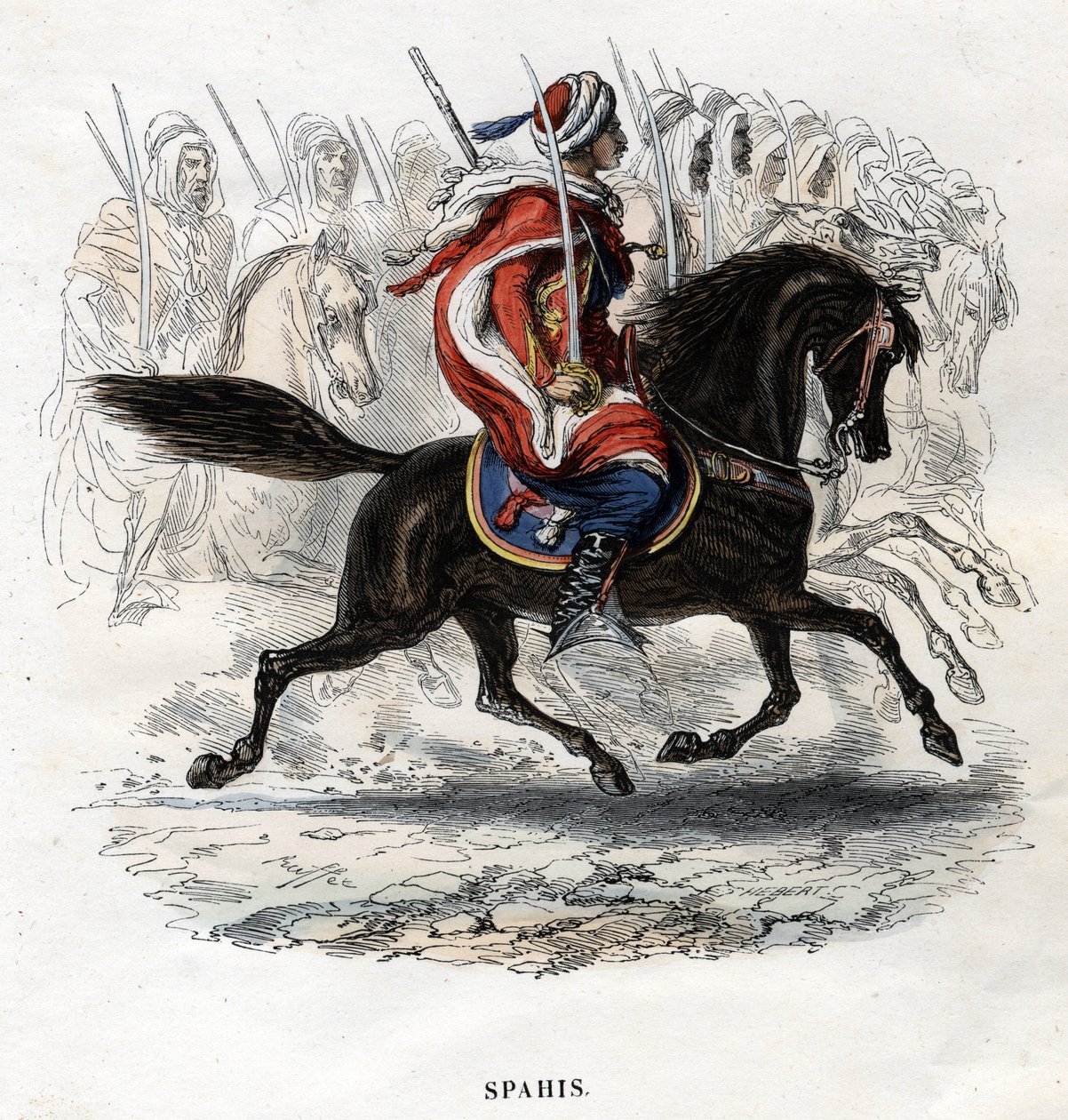 Lovas szpáhik. Metszet 1844-ből. alkotó: Unknown artist