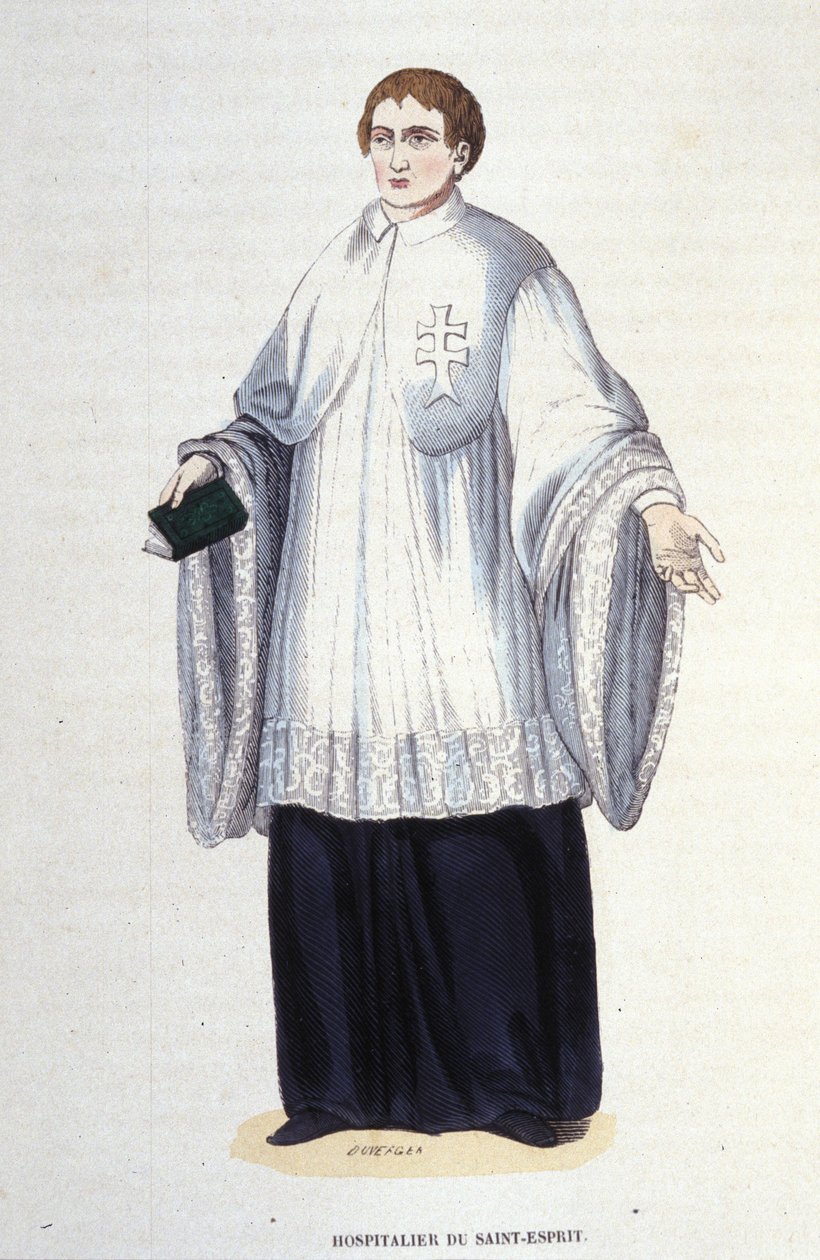 Henrik által 1578-ban alapított Katonai és Vallási Szentlélek Rend (Szentlélek Rend) ispotályosa. XIX. századi metszet. Private Coll., Milánó. alkotó: Unknown artist