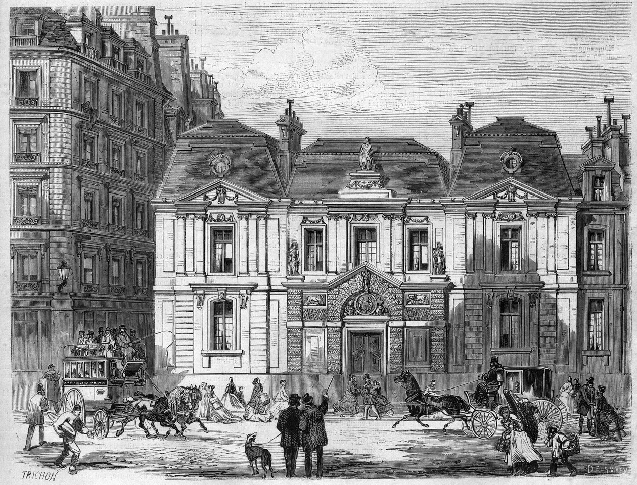 Hotel Carnavalet abban az utcában, amelyet akkoriban Culture Sainte Catherine-nek hívtak Párizsban, ma Musee Carnavalet rue de Sevigne, a Marais kerületben. Metszet a „” L