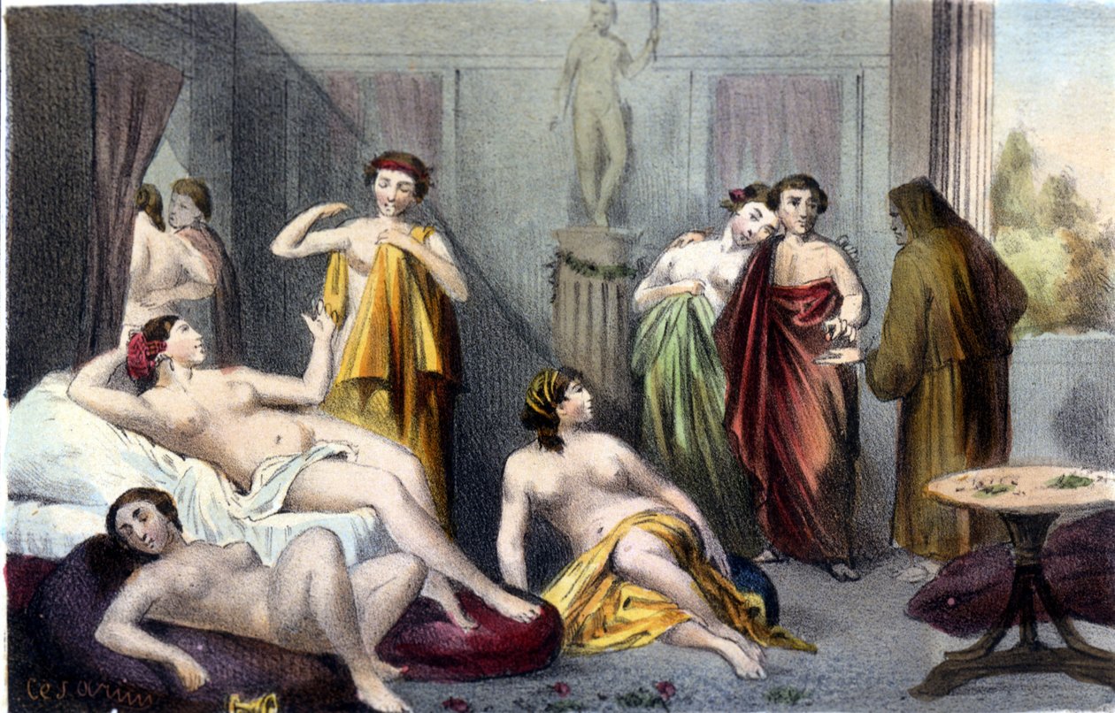 Ház az ókori Görögországban. 19. századi sd-metszet. alkotó: Unknown artist