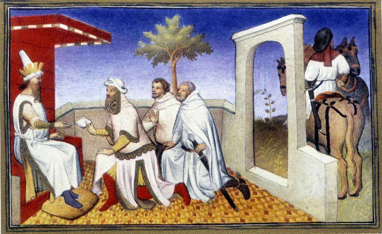 Hogyan adta át a nagykán a parancsnoki táblákat a Poló fivéreknek, 20. század eleje (nyomtatás) alkotó: Unknown Artist