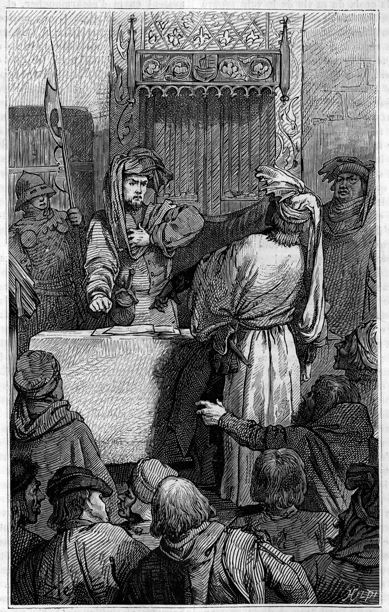Százéves háború - La Jacquerie (1358): Etienne Marcel kereskedő (1315-1358) és Jean Maillart echevin, a királypárt egyik vezetője a Jacquerie-ben, a parasztok lázadása során a francia nemesség ellen. Metszet a „Le Journal alkotó: Unknown artist